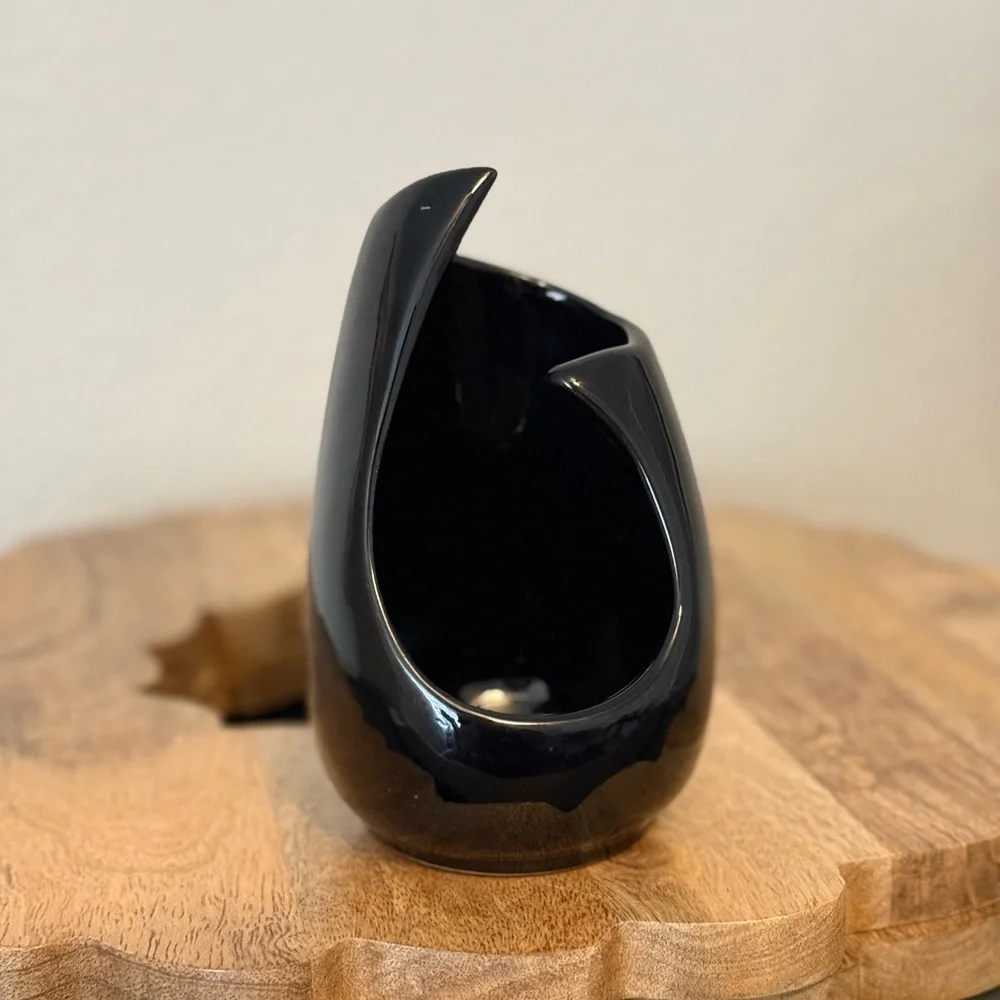 Vintage Frankoma Elegant Reflective Black Ceramic Vase